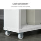 White cabinet base with four rolling caster wheels