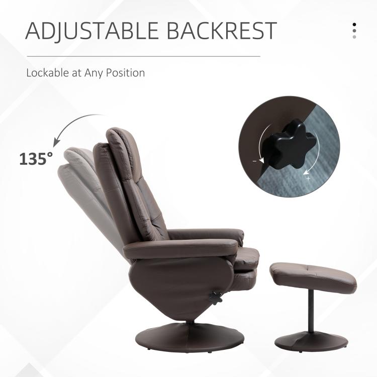 Swivel recliner chair with adjustable backrest and matching ottoman on round base