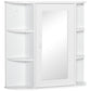 White wall-mounted medicine cabinet with mirror door and three storage shelves