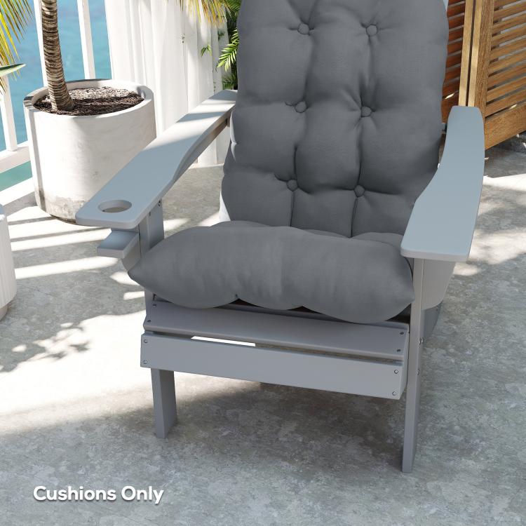 Gray tufted high-back patio chair cushion set of 2, padded with button tufting