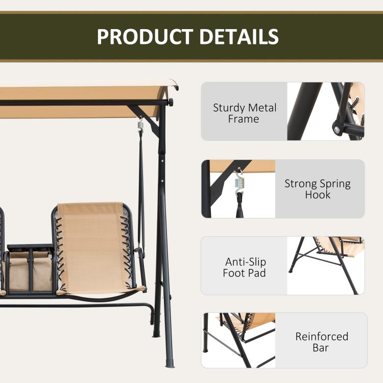 Porch swing features: sturdy metal frame, spring hook, anti-slip foot pads