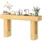 Oak console table with thick rectangular top and side panels
