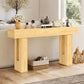 Oak console table with thick top and side cutout shelf