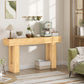 Oak entry table with thick top and open lower shelf