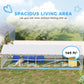 Outdoor dog kennel with spacious living area graphic over the enclosed floor