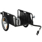 Black bicycle cargo trailer with black fabric side panels, gray frame, hitch and wheels