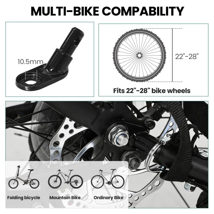 Bike cargo trailer hitch connector and mounting bracket for attaching to 22–28 inch bike wheels
