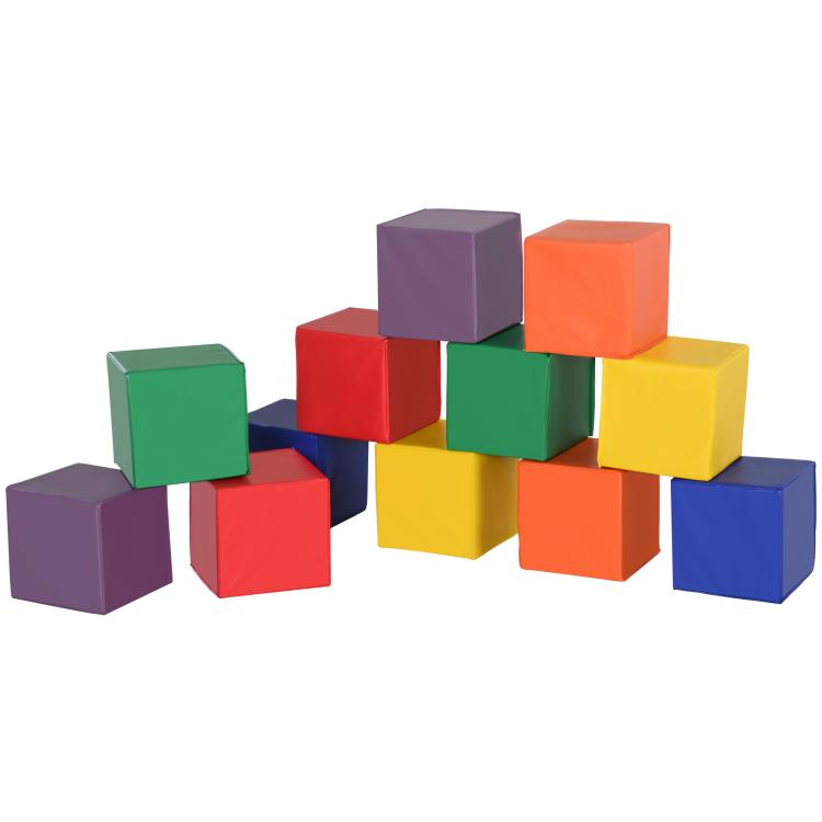 Colorful foam cube blocks arranged in a stepped stack, multi-color set for toddlers