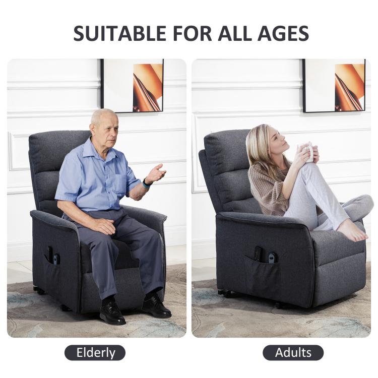 Gray lift recliner chair for seniors and adults, fully reclined