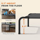 Dog bed height diagram from floor, gray mesh top on black metal frame