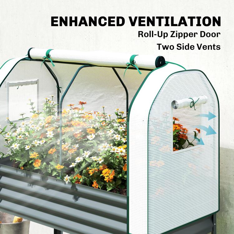 Raised garden bed greenhouse cover with roll-up zipper door and two side vent mesh panels