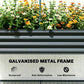 Galvanised metal frame with dark gray horizontal bars and mesh greenhouse cover panels