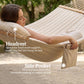 Cream hammock with headrest pillow and side pocket detail