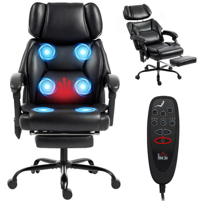 Black heated massage office chair with illuminated back massage pads and recline backrest