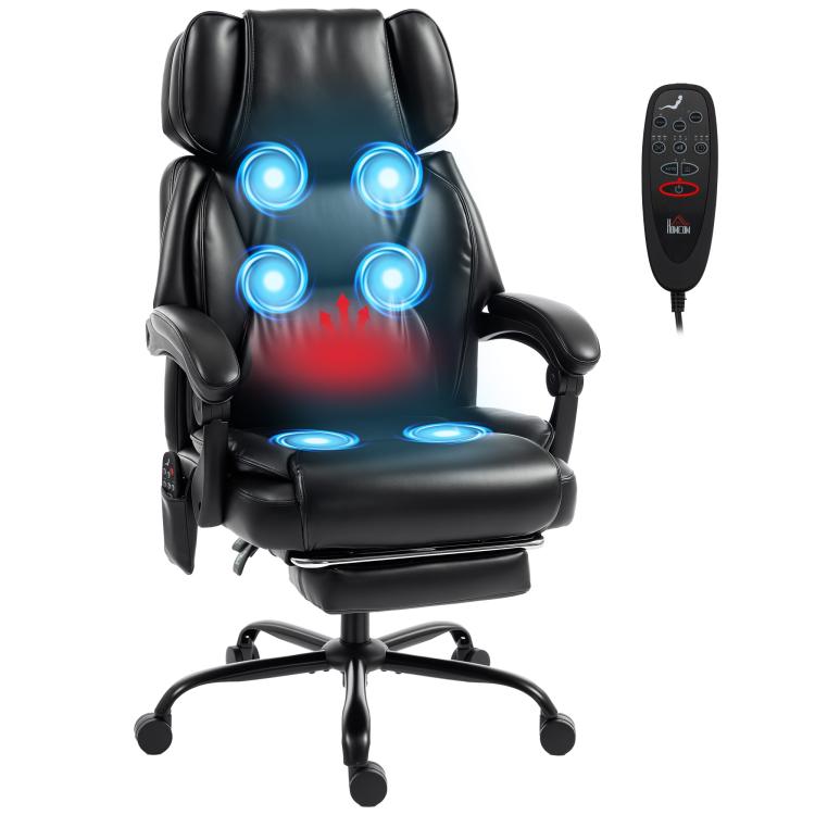 Black heated massage office chair with back massage lights and handheld remote control
