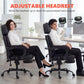 Black office massage chair with adjustable headrest and swivel base
