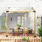 Black slanted pergola bracket kit on a timber pergola frame with corner post bases