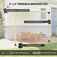 Pergola kit shown with black wall-mount brackets, post bases, and light wood frame