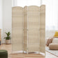 Light beige 4-panel folding room divider screen with arched tops, freestanding