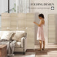 Light beige 4-panel folding divider screen for privacy, shown in a room with a person
