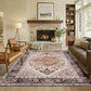 4x6 boho patterned area rug with central medallion and red, blue, and orange details