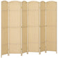 Beige folding 6-panel privacy room divider screen, freestanding with woven panels