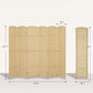 Beige 6-panel folding room divider privacy screen, front and side sizing view