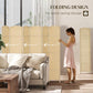 Beige 6-panel folding room divider privacy screen with woven panels and arched profile