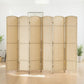 Beige 6-panel folding room privacy screen with woven texture and standing frame