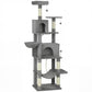 Dark gray cat tree with stacked condos, hammocks, and sisal scratching posts