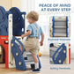 Toddler slide playset with enclosed stairs, blue/red unit with safety handrails