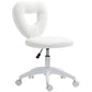 White armless task chair with teddy fleece heart back, round seat, and swivel wheels