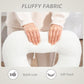 White teddy fleece cushion cover with heart cutout, soft textured fabric close-up