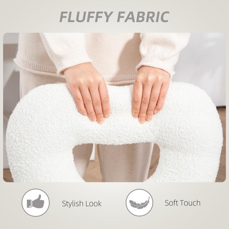 White teddy fleece cushion cover with heart cutout, soft textured fabric close-up
