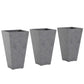 Set of 3 tall gray tapered plastic planters with marble finish, open top