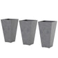 Three gray marble-finish tapered plastic planters with open square tops