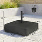 Black sand-filled umbrella base with square cover and pole mounting post