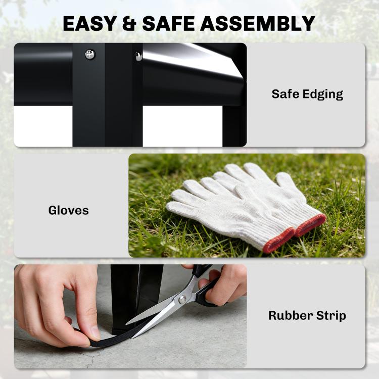 Black metal raised garden bed frame edge with rubber strip detail