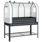 Black metal raised garden bed with greenhouse cover and bottom wire shelf