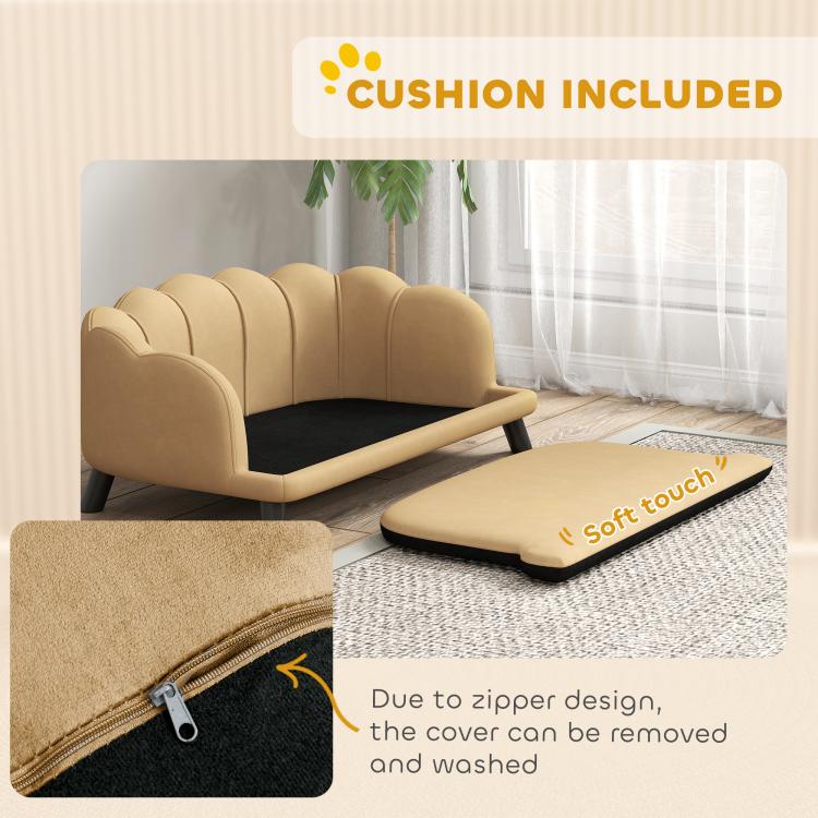 Pet sofa with removable zippered cushion cover and soft-touch seat pad