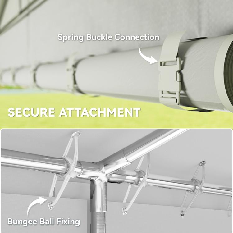 Carport canopy tent secure attachment clips and bungee ball fixing points