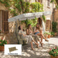 Beige bench swing cushion set with backrest on patio swing bench