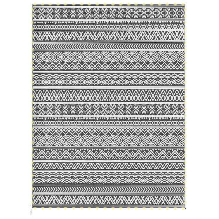 Reversible outdoor rug carpet with black-and-white geometric pattern
