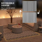 Reversible outdoor rug carpet with matching black-and-white geometric design