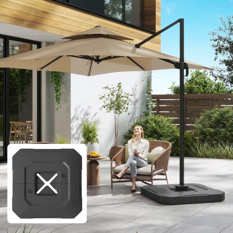 2-piece cantilever umbrella base weight set, black weights with umbrella pole support