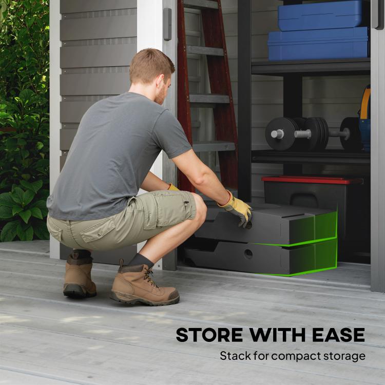 2-piece cantilever umbrella base weight set, black stacked for compact storage