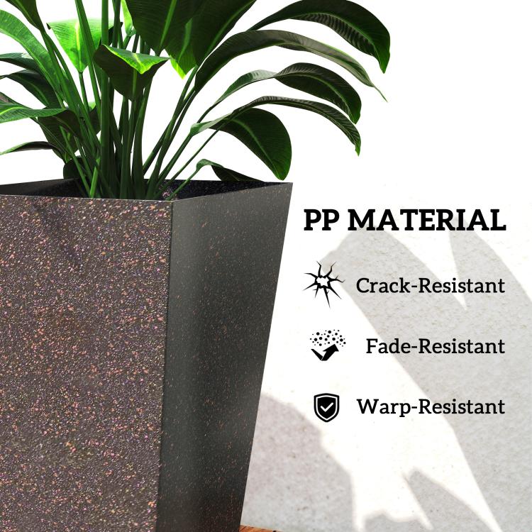 Close-up of tall dark speckled planter with crack- and fade-resistant design