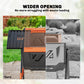 Outdoor compost tumbler bin, wider opening design with black shell and orange loading area