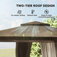 Khaki two-tier soft-top gazebo roof with curtains, open sides