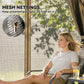 Khaki gazebo with mesh netting panels behind curtains, enclosed side